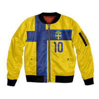 Custom Sweden Sverige Football Sleeve Zip Bomber Jacket Nordic Cross Pattern With Traditional Sverige Heritage Crest