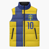 Custom Sweden Sverige Football Sleeveless Puffer Jacket Nordic Cross Pattern With Traditional Sverige Heritage Crest