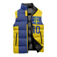 Custom Sweden Sverige Football Sleeveless Puffer Jacket Nordic Cross Pattern With Traditional Sverige Heritage Crest