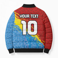 Custom DR Congo Leopards Football Bomber Puffer Jacket Abstract Leopard Pattern With National Colors And Crest