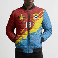 Custom DR Congo Leopards Football Bomber Puffer Jacket Abstract Leopard Pattern With National Colors And Crest