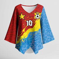 Custom DR Congo Leopards Football Kimono Sleeve Blouse Abstract Leopard Pattern With National Colors And Crest