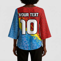 Custom DR Congo Leopards Football Kimono Sleeve Blouse Abstract Leopard Pattern With National Colors And Crest