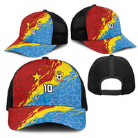 Custom DR Congo Leopards Football Mesh Trucker Cap Abstract Leopard Pattern With National Colors And Crest