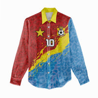 Custom DR Congo Leopards Football Women Casual Shirt Abstract Leopard Pattern With National Colors And Crest