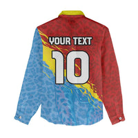 Custom DR Congo Leopards Football Women Casual Shirt Abstract Leopard Pattern With National Colors And Crest