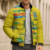 Custom Brasil Football Bomber Puffer Jacket Abstract Art Inspired Rio Mosaic Steps