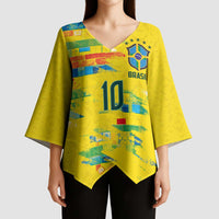 Custom Brasil Football Kimono Sleeve Blouse Abstract Art Inspired Rio Mosaic Steps