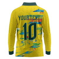 Custom Brasil Football Long Sleeve Polo Shirt Abstract Art Inspired Rio Mosaic Steps