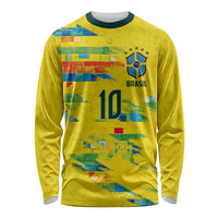 Custom Brasil Football Long Sleeve Shirt Abstract Art Inspired Rio Mosaic Steps