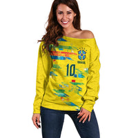 Custom Brasil Football Off Shoulder Sweater Abstract Art Inspired Rio Mosaic Steps