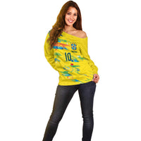 Custom Brasil Football Off Shoulder Sweater Abstract Art Inspired Rio Mosaic Steps