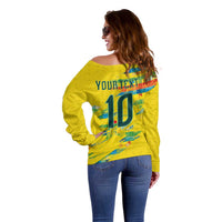 Custom Brasil Football Off Shoulder Sweater Abstract Art Inspired Rio Mosaic Steps