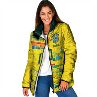 Custom Brasil Football Padded Jacket Abstract Art Inspired Rio Mosaic Steps