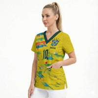 Custom Brasil Football Scrub Top Abstract Art Inspired Rio Mosaic Steps