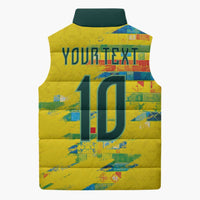 Custom Brasil Football Sleeveless Puffer Jacket Abstract Art Inspired Rio Mosaic Steps