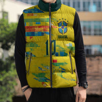 Custom Brasil Football Sleeveless Puffer Jacket Abstract Art Inspired Rio Mosaic Steps