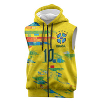 Custom Brasil Football Sleeveless Zip Hoodie Abstract Art Inspired Rio Mosaic Steps