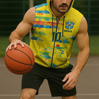 Custom Brasil Football Sleeveless Zip Hoodie Abstract Art Inspired Rio Mosaic Steps