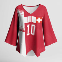 Custom Switzerland National Football Kimono Sleeve Blouse Abstract Topographic Wave Pattern