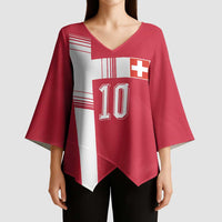Custom Switzerland National Football Kimono Sleeve Blouse Abstract Topographic Wave Pattern