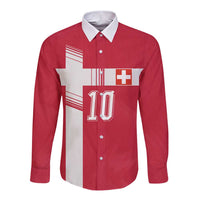 Custom Switzerland National Football Long Sleeve Button Shirt Abstract Topographic Wave Pattern