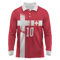 Custom Switzerland National Football Long Sleeve Polo Shirt Abstract Topographic Wave Pattern