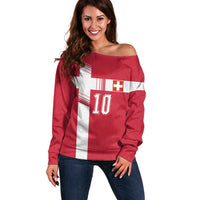 Custom Switzerland National Football Off Shoulder Sweater Abstract Topographic Wave Pattern