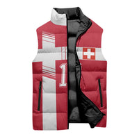 Custom Switzerland National Football Sleeveless Puffer Jacket Abstract Topographic Wave Pattern