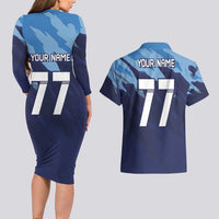 Custom Slovenia Sport Fan Jersey Couples Matching Long Sleeve Bodycon Dress and Hawaiian Shirt Broken Ice Style Patterns - Wonder Print Shop