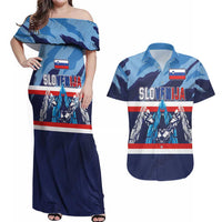 Custom Slovenia Sport Fan Jersey Couples Matching Off Shoulder Maxi Dress and Hawaiian Shirt Broken Ice Style Patterns - Wonder Print Shop