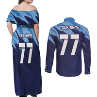 Custom Slovenia Sport Fan Jersey Couples Matching Off Shoulder Maxi Dress and Long Sleeve Button Shirt Broken Ice Style Patterns - Wonder Print Shop