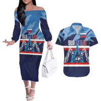 Custom Slovenia Sport Fan Jersey Couples Matching Off The Shoulder Long Sleeve Dress and Hawaiian Shirt Broken Ice Style Patterns - Wonder Print Shop