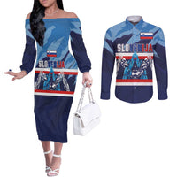 Custom Slovenia Sport Fan Jersey Couples Matching Off The Shoulder Long Sleeve Dress and Long Sleeve Button Shirt Broken Ice Style Patterns - Wonder Print Shop