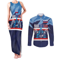 Custom Slovenia Sport Fan Jersey Couples Matching Tank Maxi Dress and Long Sleeve Button Shirt Broken Ice Style Patterns - Wonder Print Shop