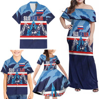 Custom Slovenia Sport Fan Jersey Family Matching Off Shoulder Maxi Dress and Hawaiian Shirt Broken Ice Style Patterns - Wonder Print Shop