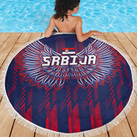 Serbia Sport Fan Jersey Beach Blanket Eagle Wings with Sporty Stripes Style - Wonder Print Shop