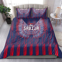 Serbia Sport Fan Jersey Bedding Set Eagle Wings with Sporty Stripes Style - Wonder Print Shop