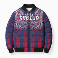 Custom Serbia Sport Fan Jersey Bomber Puffer Jacket Eagle Wings with Sporty Stripes Style - Wonder Print Shop