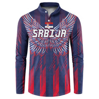 Custom Serbia Sport Fan Jersey Button Sweatshirt Eagle Wings with Sporty Stripes Style - Wonder Print Shop