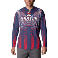 Custom Serbia Sport Fan Jersey Button Sweatshirt Eagle Wings with Sporty Stripes Style - Wonder Print Shop