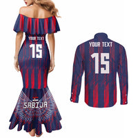 Custom Serbia Sport Fan Jersey Couples Matching Mermaid Dress and Long Sleeve Button Shirt Eagle Wings with Sporty Stripes Style - Wonder Print Shop