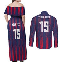 Custom Serbia Sport Fan Jersey Couples Matching Off Shoulder Maxi Dress and Long Sleeve Button Shirt Eagle Wings with Sporty Stripes Style - Wonder Print Shop