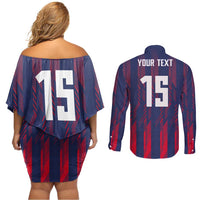Custom Serbia Sport Fan Jersey Couples Matching Off Shoulder Short Dress and Long Sleeve Button Shirt Eagle Wings with Sporty Stripes Style - Wonder Print Shop