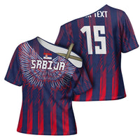 Custom Serbia Sport Fan Jersey Cross Shoulder Shirt Eagle Wings with Sporty Stripes Style - Wonder Print Shop