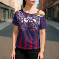 Custom Serbia Sport Fan Jersey Cross Shoulder Shirt Eagle Wings with Sporty Stripes Style - Wonder Print Shop
