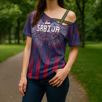 Custom Serbia Sport Fan Jersey Cross Shoulder Shirt Eagle Wings with Sporty Stripes Style - Wonder Print Shop