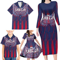 Custom Serbia Sport Fan Jersey Family Matching Long Sleeve Bodycon Dress and Hawaiian Shirt Eagle Wings with Sporty Stripes Style - Wonder Print Shop