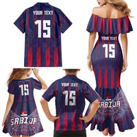 Custom Serbia Sport Fan Jersey Family Matching Mermaid Dress and Hawaiian Shirt Eagle Wings with Sporty Stripes Style - Wonder Print Shop