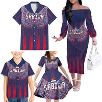 Custom Serbia Sport Fan Jersey Family Matching Off The Shoulder Long Sleeve Dress and Hawaiian Shirt Eagle Wings with Sporty Stripes Style - Wonder Print Shop